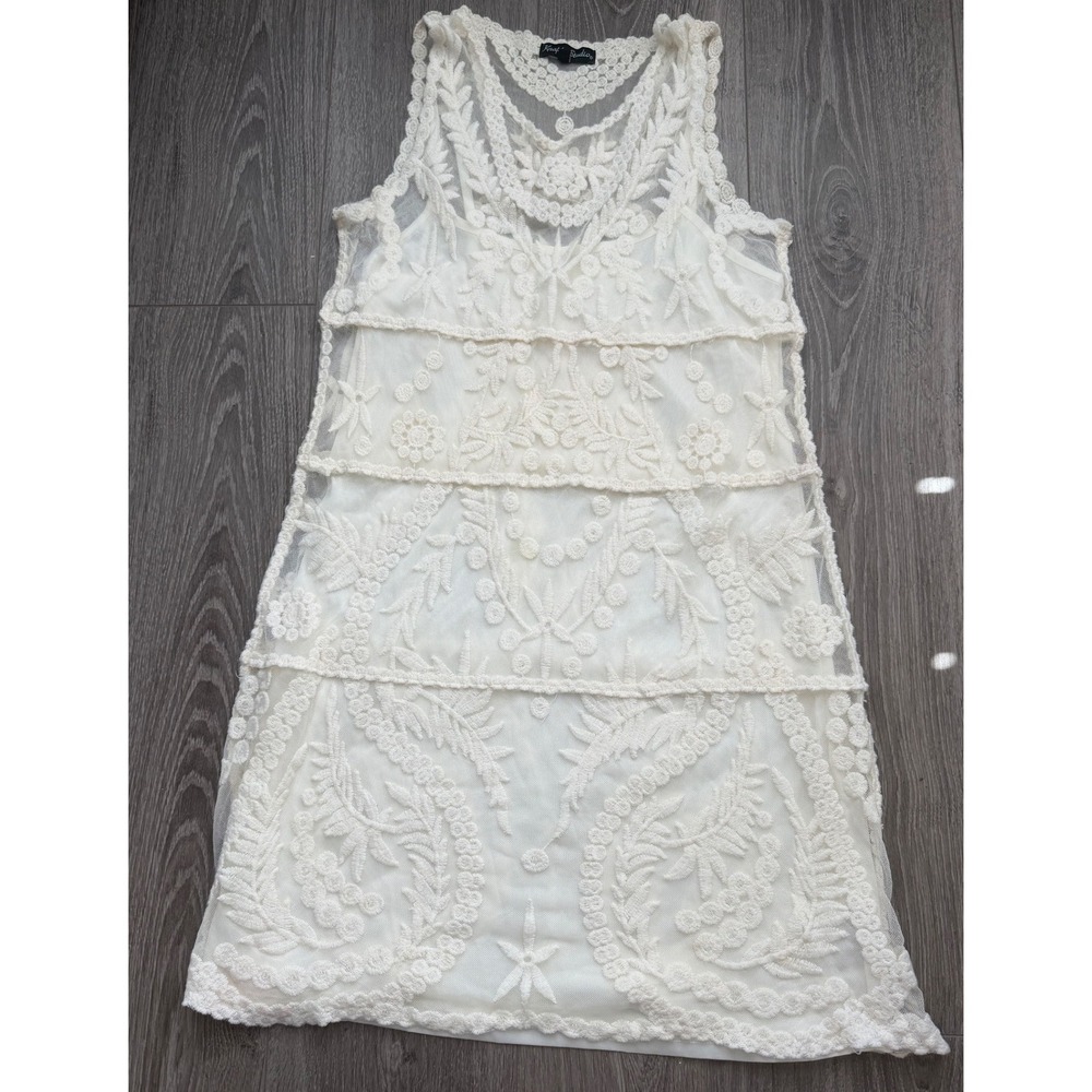 Vintage Y2K Knapp Studio Ivory Lace Shift‎ Dress L Boho Romantic Cottagecore
